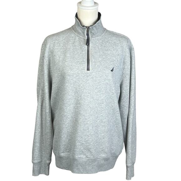 Nautica 1/4 Zip Pullover Men Size Large Gray Soft Mock Neck Athleisure Sweater - Picture 10 of 10
